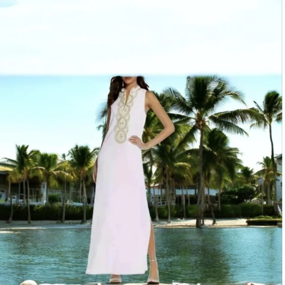 Lilly Pulitzer White Maxi Dress With Gold Detail Size 0 Lilly Pulitzer White Maxi Dress With Gold Detail Size 0
